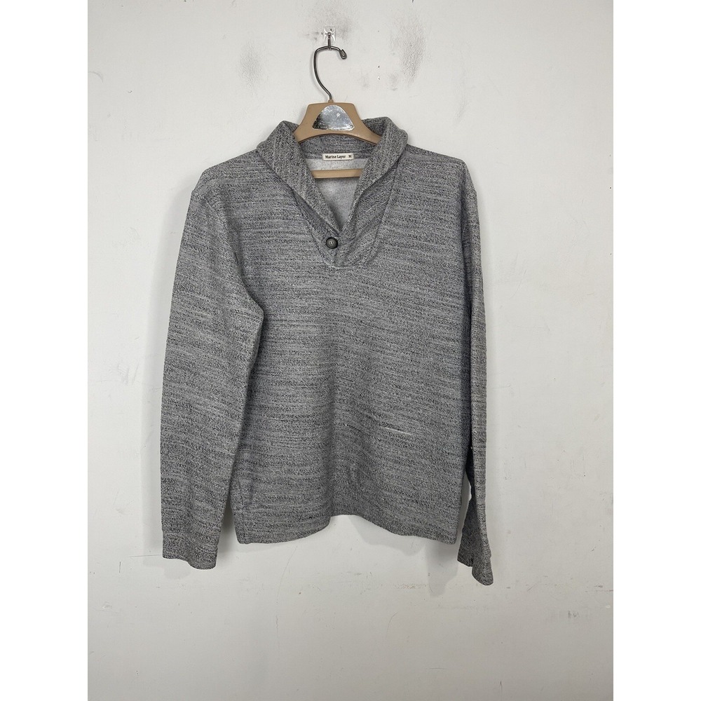 Marine Layer Men Sweater Medium Gray Knit Outdoor Terry Hiking Outdoor Shawl